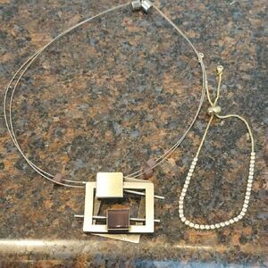 Silver and Gold Geometric Necklace and Bracelet Set